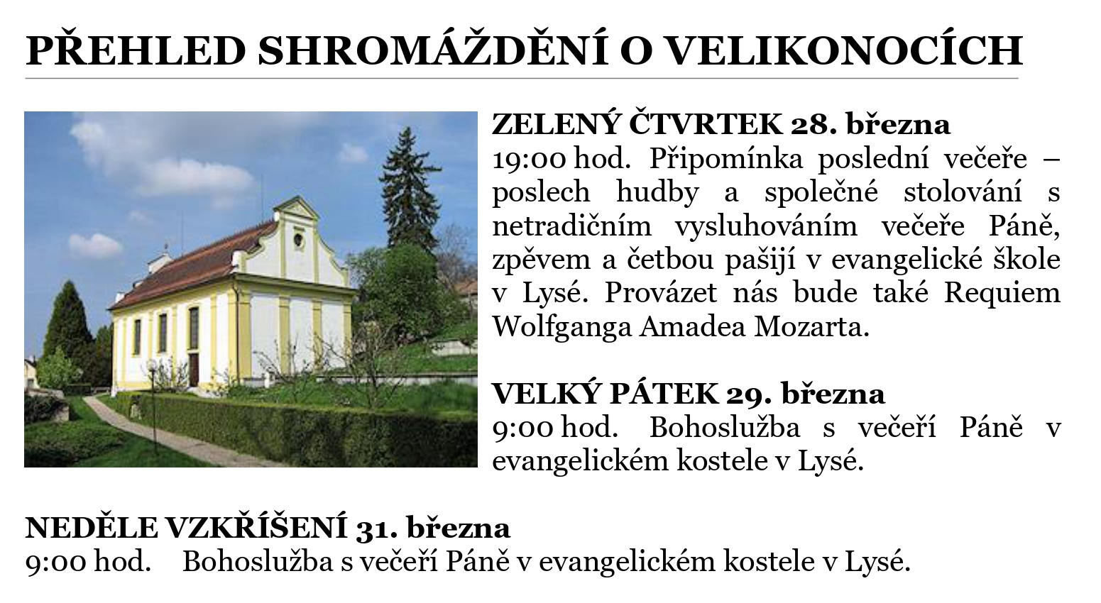 Velikonoce u evangelíků v Lysé nad Labem 2024
